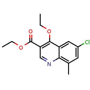 Chemical structure of Ethyl 6-Chloro-4-ethoxy-8-methylquinoline-3-carboxylate , CAS 2845127-31-1, AChemBlock V150742