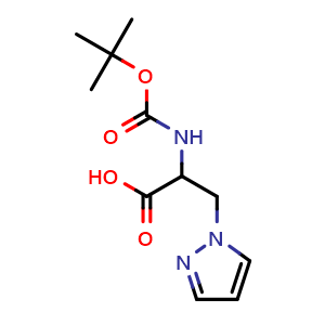 Chemical structure of N-Boc-3-(Pyrazol-1-yl)-DL-alanine , CAS 136086-12-9, AChemBlock V150752