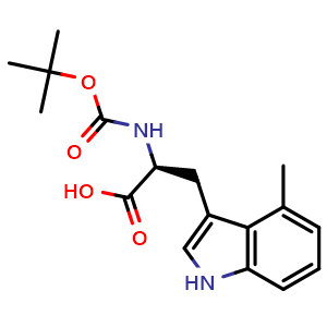 Chemical structure of N-Boc-4-methyl-L-tryptophan , CAS 2382459-40-5, AChemBlock V150767