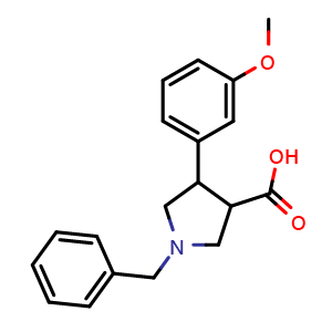 Chemical structure of 1-Benzyl-4-(3-methoxy-phenyl)-pyrrolidine-3-carboxylic acid , CAS 939757-61-6, AChemBlock V150775