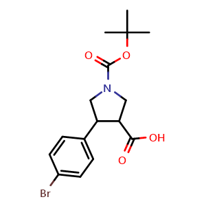 Chemical structure of 1-Boc-4-(4-bromo-phenyl)-pyrrolidine-3-carboxylic acid , CAS 939757-97-8, AChemBlock V150778