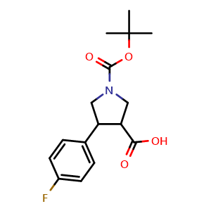 Chemical structure of 1-Boc-4-(4-fluoro-phenyl)-pyrrolidine-3-carboxylic acid , CAS 939757-95-6, AChemBlock V150779