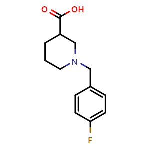 Chemical structure of 1-(4-Fluorobenzyl)-piperidine-3-carboxylic acid , CAS 832737-45-8, AChemBlock V150780