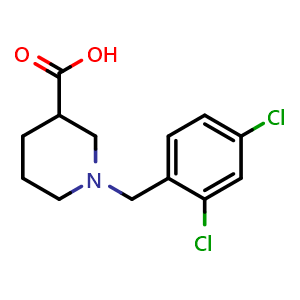 Chemical structure of 1-(2,4-Dichlorobenzyl)-piperidine-3-carboxylic acid , CAS 896045-26-4, AChemBlock V150782