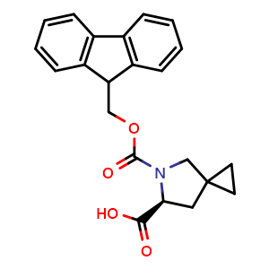 Chemical structure of (6S)-5-Fmoc-5-azaspiro[2.4]heptane-6-carboxylic acid , CAS 2170726-27-7, AChemBlock V150795