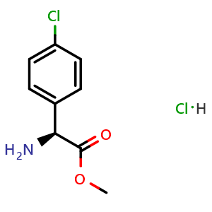 Chemical structure of (S)-Methyl 2-amino-2-(4-chlorophenyl)acetate hydrochloride , CAS 1081766-09-7, AChemBlock V150796