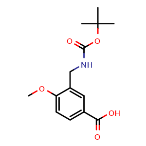 Chemical structure of 3-[(Boc-amino)methyl]-4-methoxybenzoic acid , CAS 165950-03-8, AChemBlock V150815