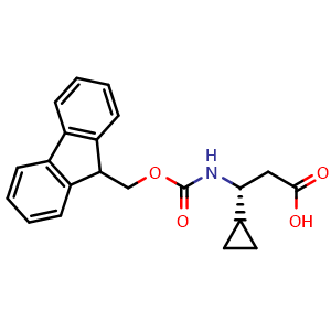 Chemical structure of (R)-3-(Fmoc-amino)-3-cyclopropylpropanoic acid , CAS 1260589-74-9, AChemBlock V150862