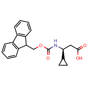 Chemical structure of (S)-3-(Fmoc-amino)-3-cyclopropylpropanoic acid , CAS 1260605-12-6, AChemBlock V150863
