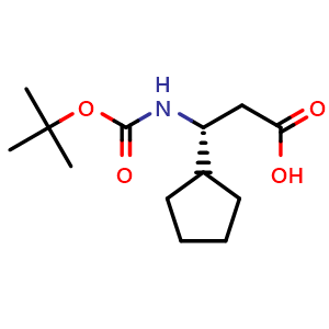 Chemical structure of (R)-3-(Boc-amino)-3-cyclopentylpropanoic acid , CAS 1260604-42-9, AChemBlock V150866