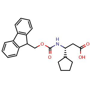 Chemical structure of (R)-3-(Fmoc-amino)-3-cyclopentylpropanoic acid , CAS 1260590-42-8, AChemBlock V150868