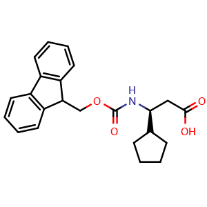 Chemical structure of (S)-3-(Fmoc-amino)-3-cyclopentylpropanoic acid , CAS 1260609-14-0, AChemBlock V150869