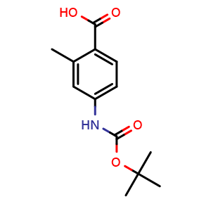 Chemical structure of 4-(Boc-amino)-2-methyl-benzoic acid , CAS 1303931-49-8, AChemBlock V150915