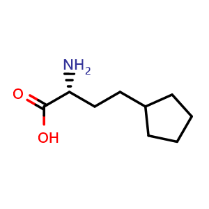 Chemical structure of (R)-2-Amino-4-cyclopentylbutanoic acid , CAS 1689886-82-5, AChemBlock V150949