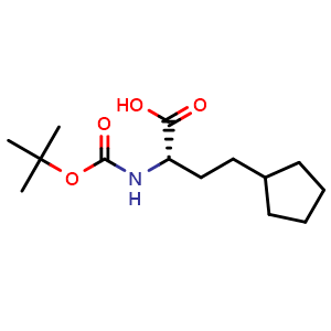 Chemical structure of (S)-2-(Boc-amino)-4-cyclopentylbutanoic acid , CAS 2349652-68-0, AChemBlock V150950