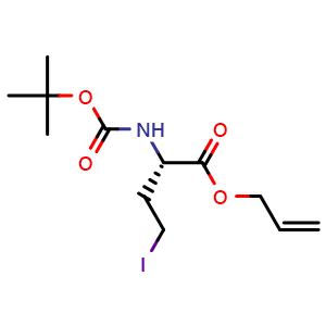 Chemical structure of N-Boc-4-iodo-(S)-2-aminobutanoic acid allyl ester , CAS 1393677-11-6, AChemBlock V150956