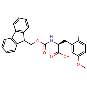 Chemical structure of N-Fmoc-2-fluoro-5-methoxy-L-phenylalanine , CAS 2350187-76-5, AChemBlock V150967