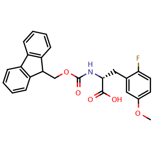 Chemical structure of N-Fmoc-2-fluoro-5-methoxy-D-phenylalanine , CAS 2350424-24-5, AChemBlock V150968