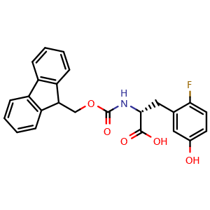Chemical structure of N-Fmoc-2-fluoro-5-hydroxy-D-phenylalanine , CAS 2350043-45-5, AChemBlock V150969