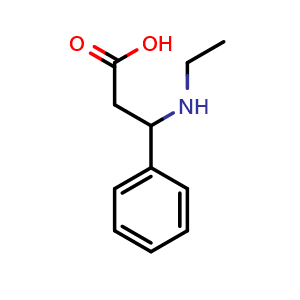 Chemical structure of 3-(Ethylamino)-3-phenylpropanoic acid , CAS 1081566-52-0, AChemBlock V150980