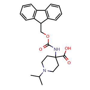 Chemical structure of 4-(Fmoc-amino)-1-(1-methylethyl)-4-piperidinecarboxylic acid , CAS 939761-41-8, AChemBlock V151037