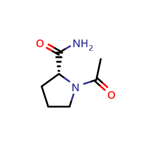 Chemical structure of 1-Acetyl-D-prolinamide , CAS 136051-77-9, AChemBlock V151134