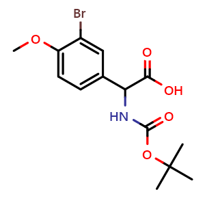 Chemical structure of 2-(Boc-amino)-2-(3-bromo-4-methoxyphenyl)acetic acid , CAS 1404824-57-2, AChemBlock V151153
