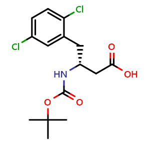 Chemical structure of (R)-3-(Boc-amino)-4-(2,5-dichlorophenyl)butanoic acid , CAS 611240-50-7, AChemBlock V151181