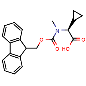 Chemical structure of (S)-2-(N-Fmoc-N-methyl-amino)-2-cyclopropylacetic acid , CAS 2642726-08-5, AChemBlock V151182