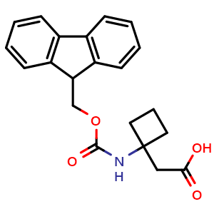 Chemical structure of 1-(Fmoc-amino)cyclobutaneacetic acid , CAS 1199775-14-8, AChemBlock V151213