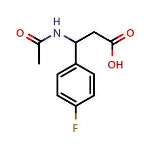 Chemical structure of 3-Acetamido-3-(4-fluorophenyl)propanoic acid , CAS 332052-58-1, AChemBlock V151215