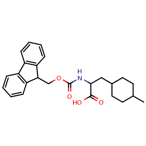 Chemical structure of a-(Fmoc-amino)-4-methyl-cyclohexanepropanoic acid , CAS 1691959-04-2, AChemBlock V151275