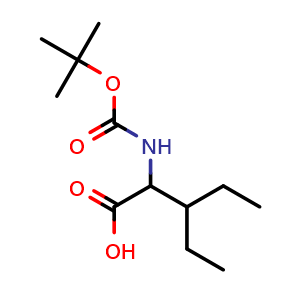 Chemical structure of 2-(Boc-amino)-3-ethylpentanoic acid , CAS 1404735-94-9, AChemBlock V151316