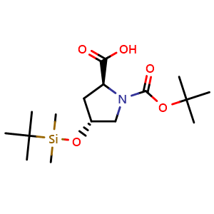 Chemical structure of (4R)-4-(TBDMS-oxy)-1-Boc-L-proline , CAS 149814-40-4, AChemBlock V151317