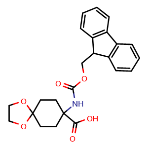 Chemical structure of 8-(Fmoc-amino)-1,4-dioxaspiro[4.5]decane-8-carboxylic acid , CAS 369403-24-7, AChemBlock V151324