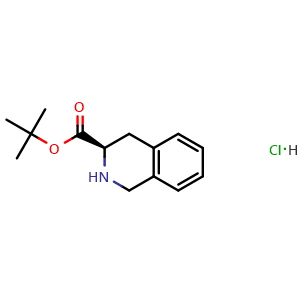 Chemical structure of (R)-tert-Butyl 1,2,3,4-tetrahydroisoquinoline-3-carboxylate hydrochloride , CAS 103733-29-5, AChemBlock V151358