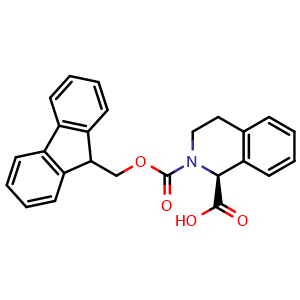 Chemical structure of (S)-N-Fmoc-1,2,3,4-tetrahydroisoquinoline-1-carboxylic acid , CAS 204317-99-7, AChemBlock V151361