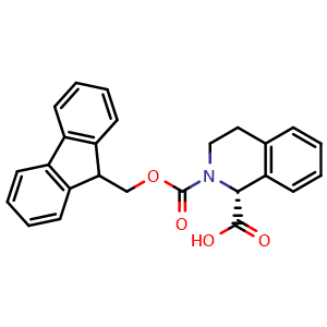 Chemical structure of (R)-N-Fmoc-1,2,3,4-tetrahydroisoquinoline-1-carboxylic acid , CAS 204317-98-6, AChemBlock V151362
