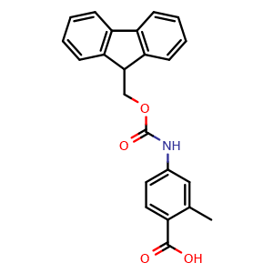 Chemical structure of 4-(Fmoc-amino)-2-methyl-benzoic acid , CAS 1341992-64-0, AChemBlock V151375