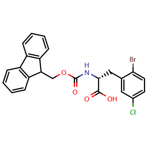 Chemical structure of N-Fmoc-2-bromo-5-chloro-D-phenylalanine , CAS 2002540-59-0, AChemBlock V151393