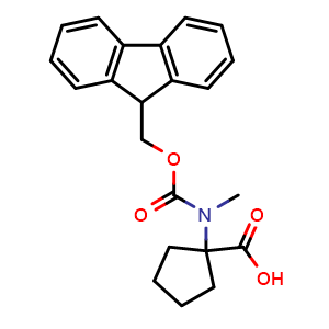 Chemical structure of 1-[Fmoc-(methyl)amino]cyclopentanecarboxylic acid , CAS 1694050-88-8, AChemBlock V151413