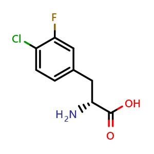 Chemical structure of 4-Chloro-3-fluoro-D-phenylalanine , CAS 1260499-01-1, AChemBlock V151429