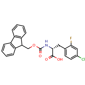 Chemical structure of N-Fmoc-4-chloro-2-fluoro-D-phenylalanine , CAS 1217768-67-6, AChemBlock V151437