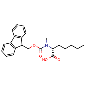 Chemical structure of (R)-2-(N-Fmoc-N-methyl-amino)heptanoic acid , CAS 2389078-52-6, AChemBlock V151466