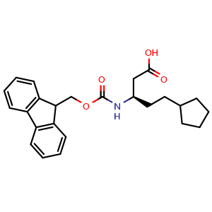 Chemical structure of (R)-3-(Fmoc-amino)-5-cyclopentylpentanoic acid , CAS 2350602-46-7, AChemBlock V151490
