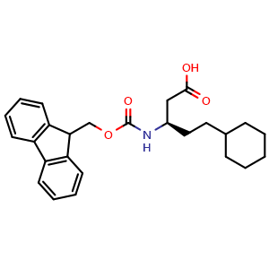 Chemical structure of (R)-3-(Fmoc-amino)-5-cyclohexylpentanoic acid , CAS 2350167-30-3, AChemBlock V151491