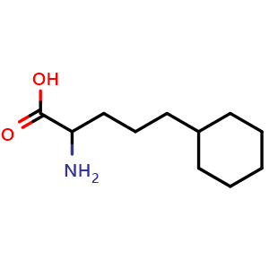 Chemical structure of 2-Amino-5-cyclohexylpentanoic acid , CAS 5428-12-6, AChemBlock V151494