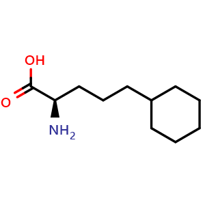 Chemical structure of (R)-2-Amino-5-cyclohexylpentanoic acid , CAS 1227940-09-1, AChemBlock V151495