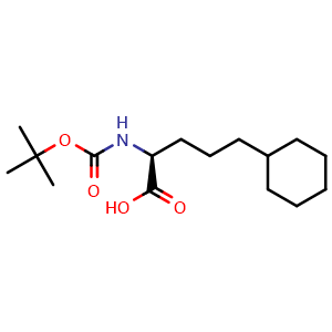 Chemical structure of Boc-(S)-2-amino-5-cyclohexylpentanoic acid , CAS 2349792-96-5, AChemBlock V151497