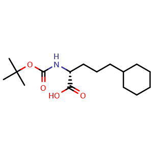 Chemical structure of Boc-(R)-2-amino-5-cyclohexylpentanoic acid , CAS 2350362-39-7, AChemBlock V151498